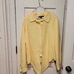 Boston Proper Yellow Linen Blouse Ties At Waist
